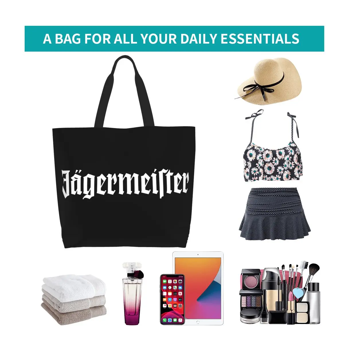 Чанта-тоут с хубав принтом и логото на Jagermeister, здрава холщовая пазарска чанта през рамо Изображение 5