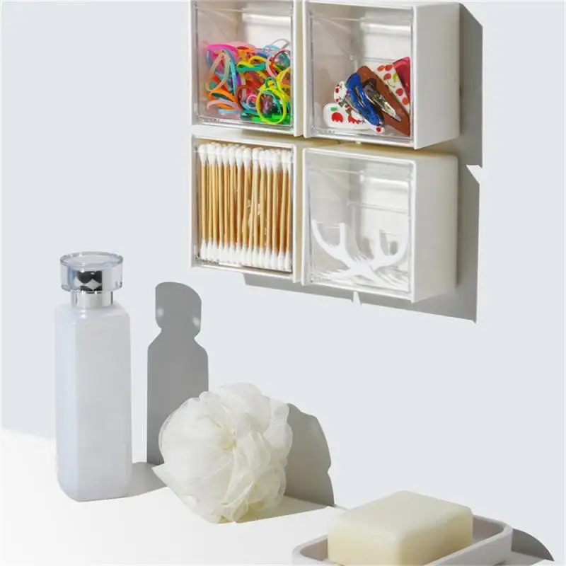 Пластмасови стенни кутии за съхранение Прахоустойчив Органайзер за баня за памучни щеки Лепило за грим Малка кутия за бижута Изображение 5